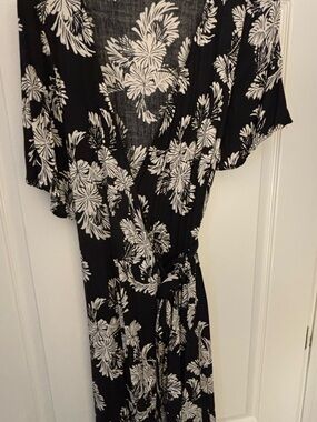 Roxy Black Wrap Maxi Dress with White Floral Print